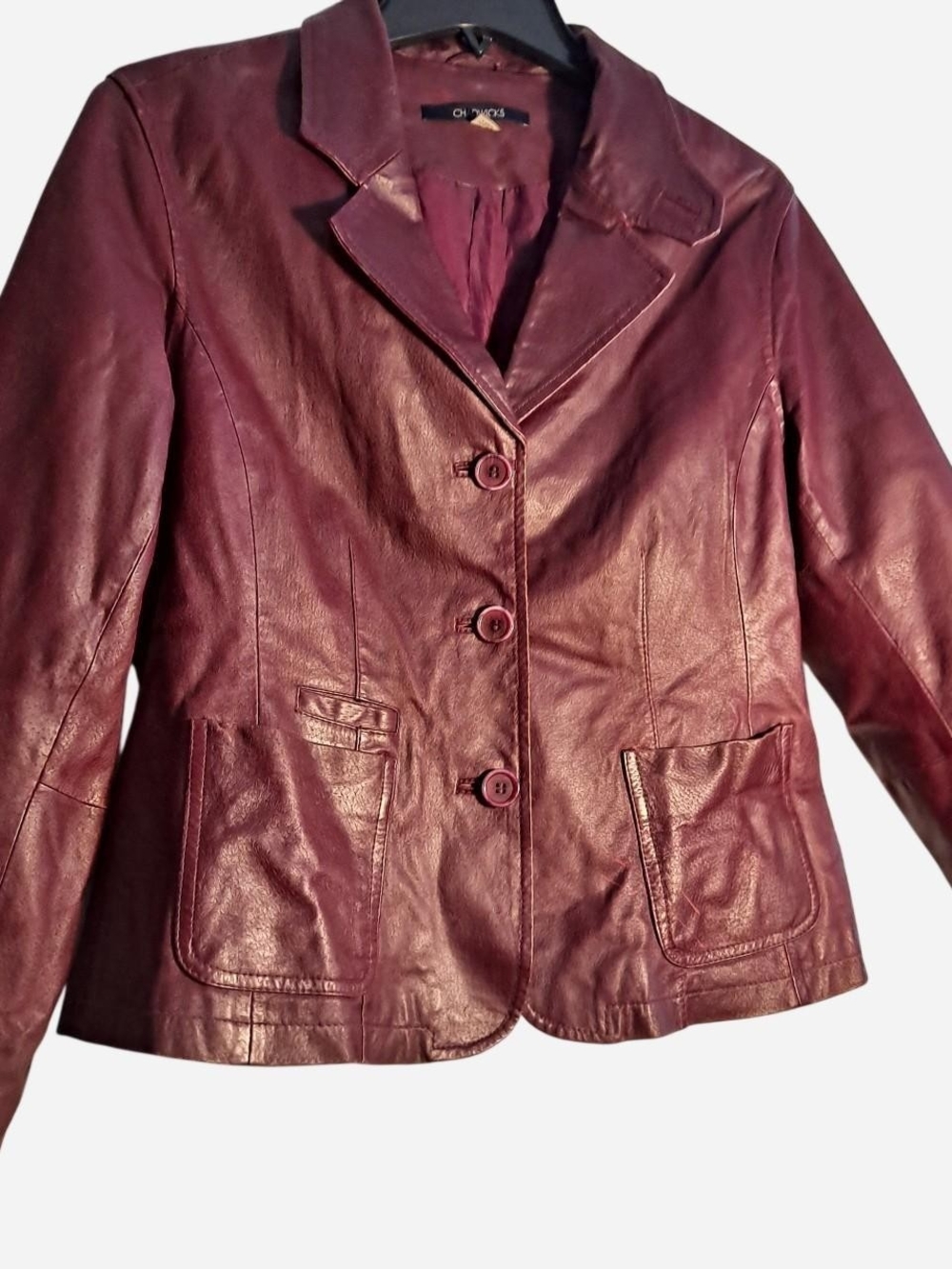 Chadwicks Distressed Genuine Fuschia Leather Blazer Jacket Size 12 Petite